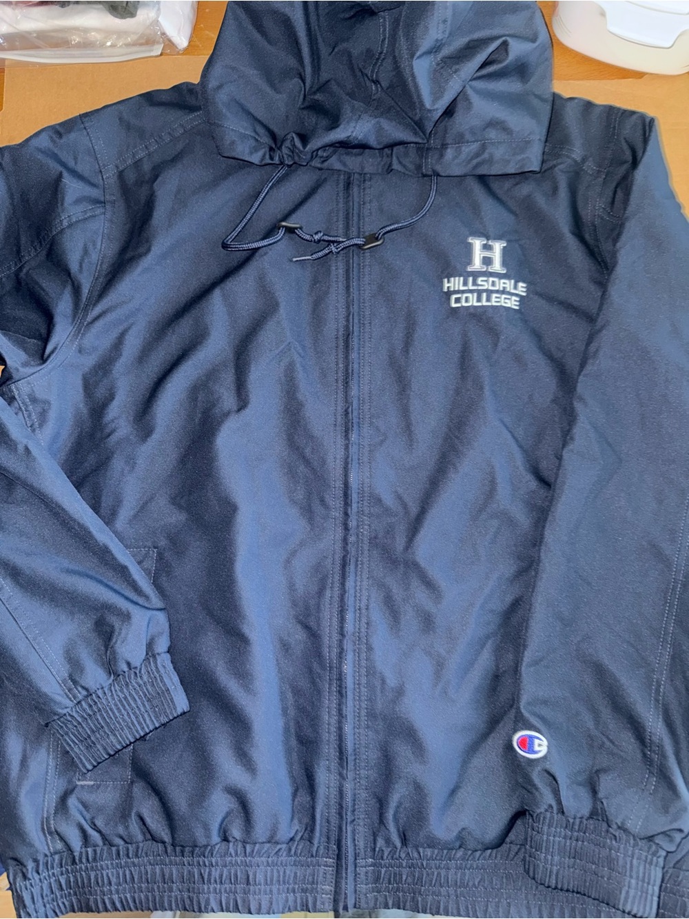 Champion Hillsdale College Navy Hooded Windbreaker Fall Jacket Men’s Medium